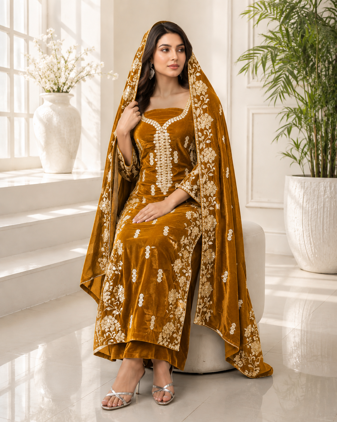 Premium 9000 China Imported Velvet – Cross Stitch Gala & Sequins 3 Piece Unstitched Suit