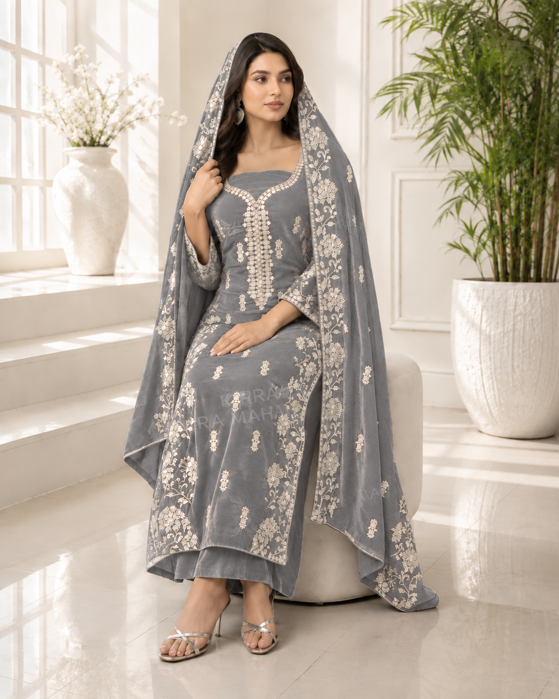 Premium 9000 China Imported Velvet – Cross Stitch Gala & Sequins 3 Piece Unstitched Suit