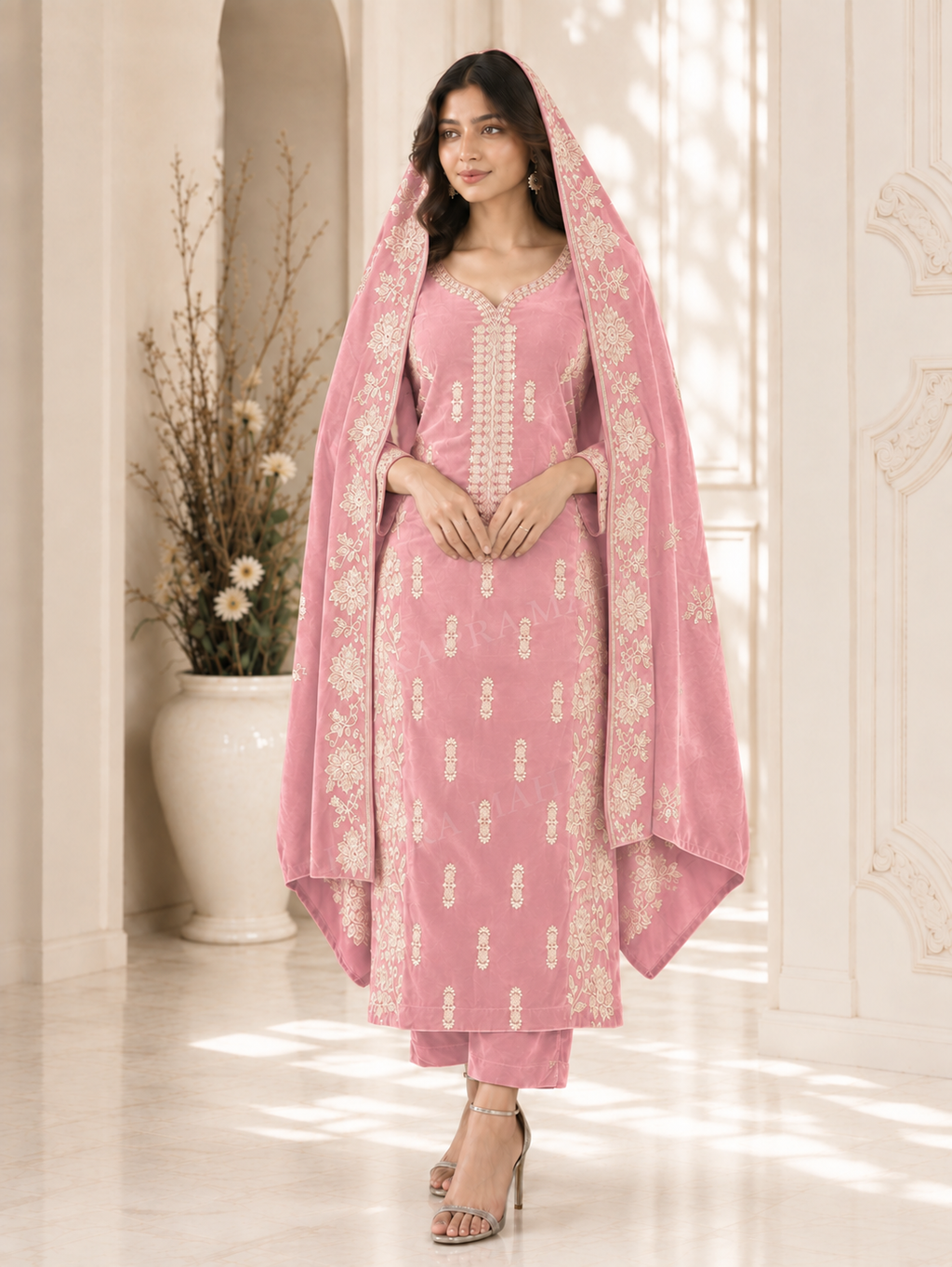 Premium 9000 China Imported Velvet – Cross Stitch Gala & Sequins 3 Piece Unstitched Suit
