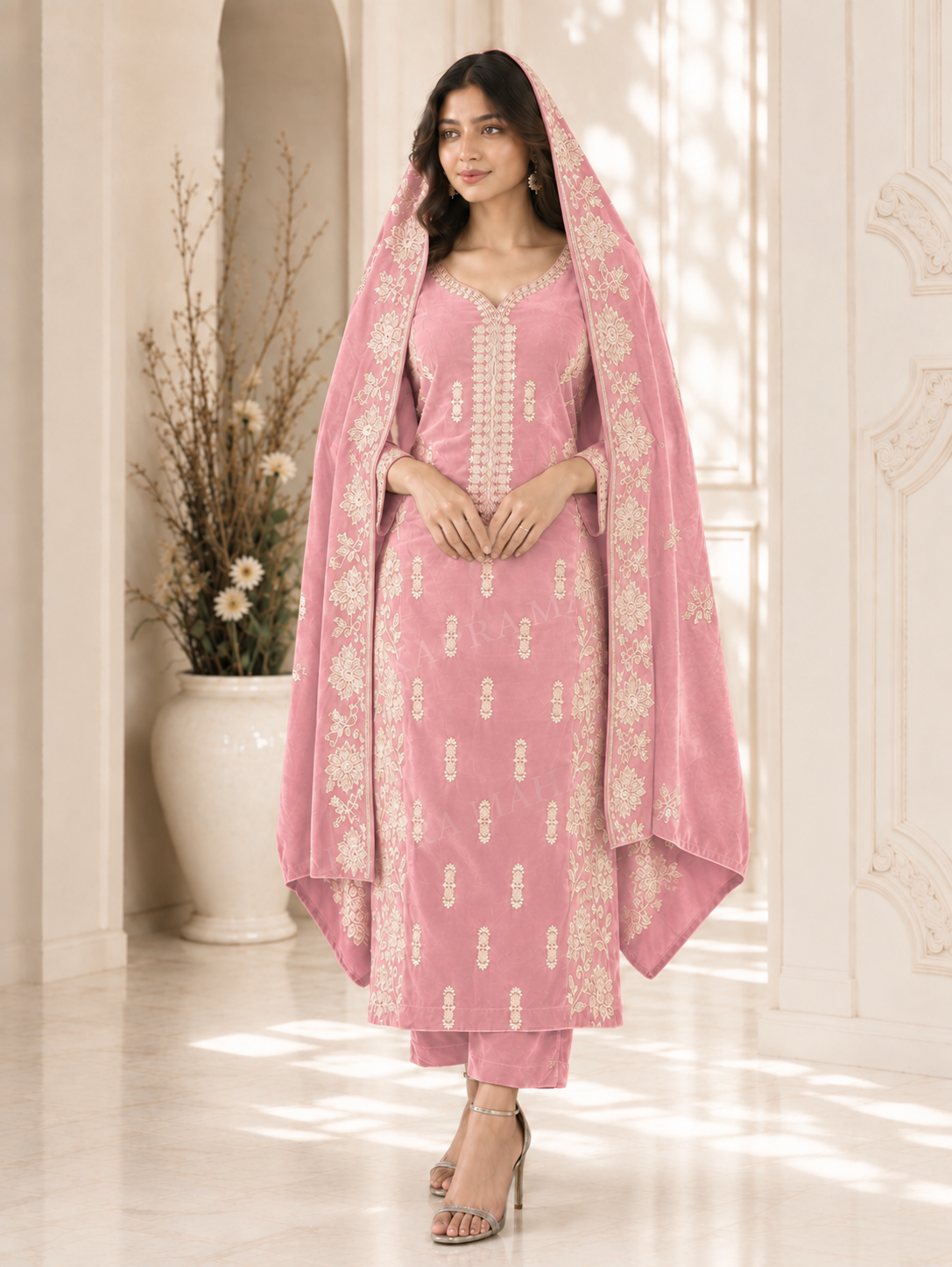 Premium 9000 China Imported Velvet – Cross Stitch Gala & Sequins 3 Piece Unstitched Suit