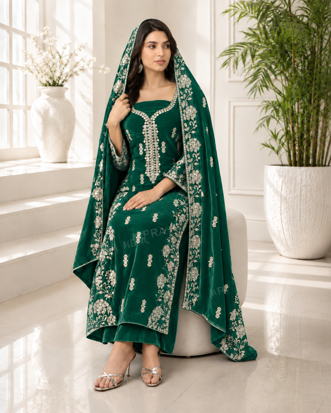 Premium 9000 China Imported Velvet – Cross Stitch Gala & Sequins 3 Piece Unstitched Suit