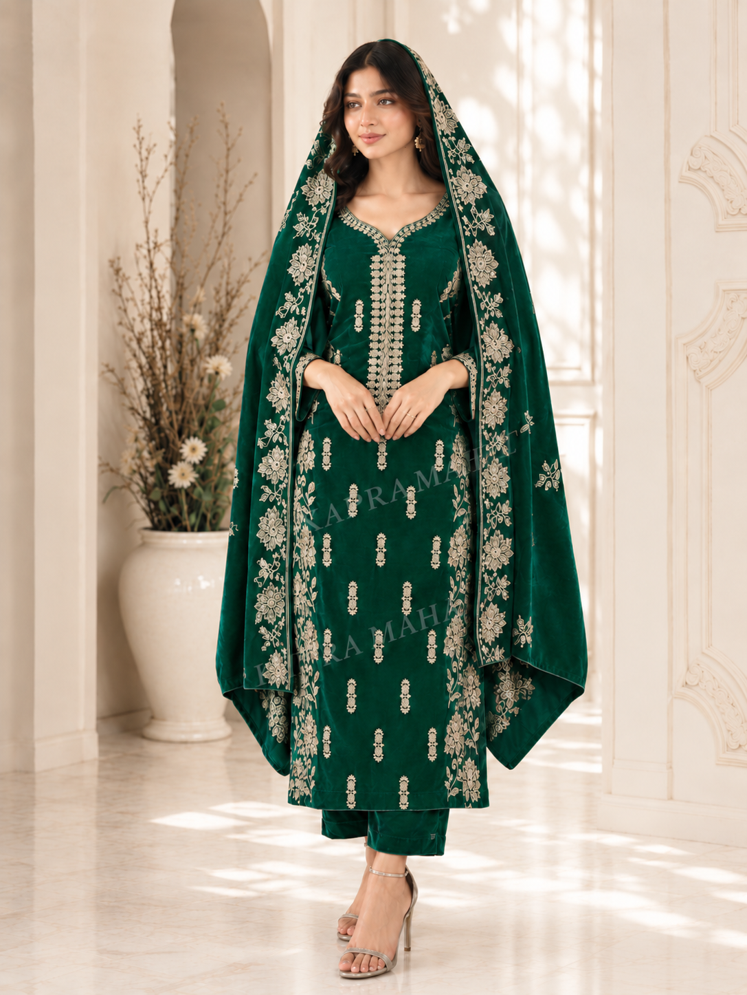 Premium 9000 China Imported Velvet – Cross Stitch Gala & Sequins 3 Piece Unstitched Suit