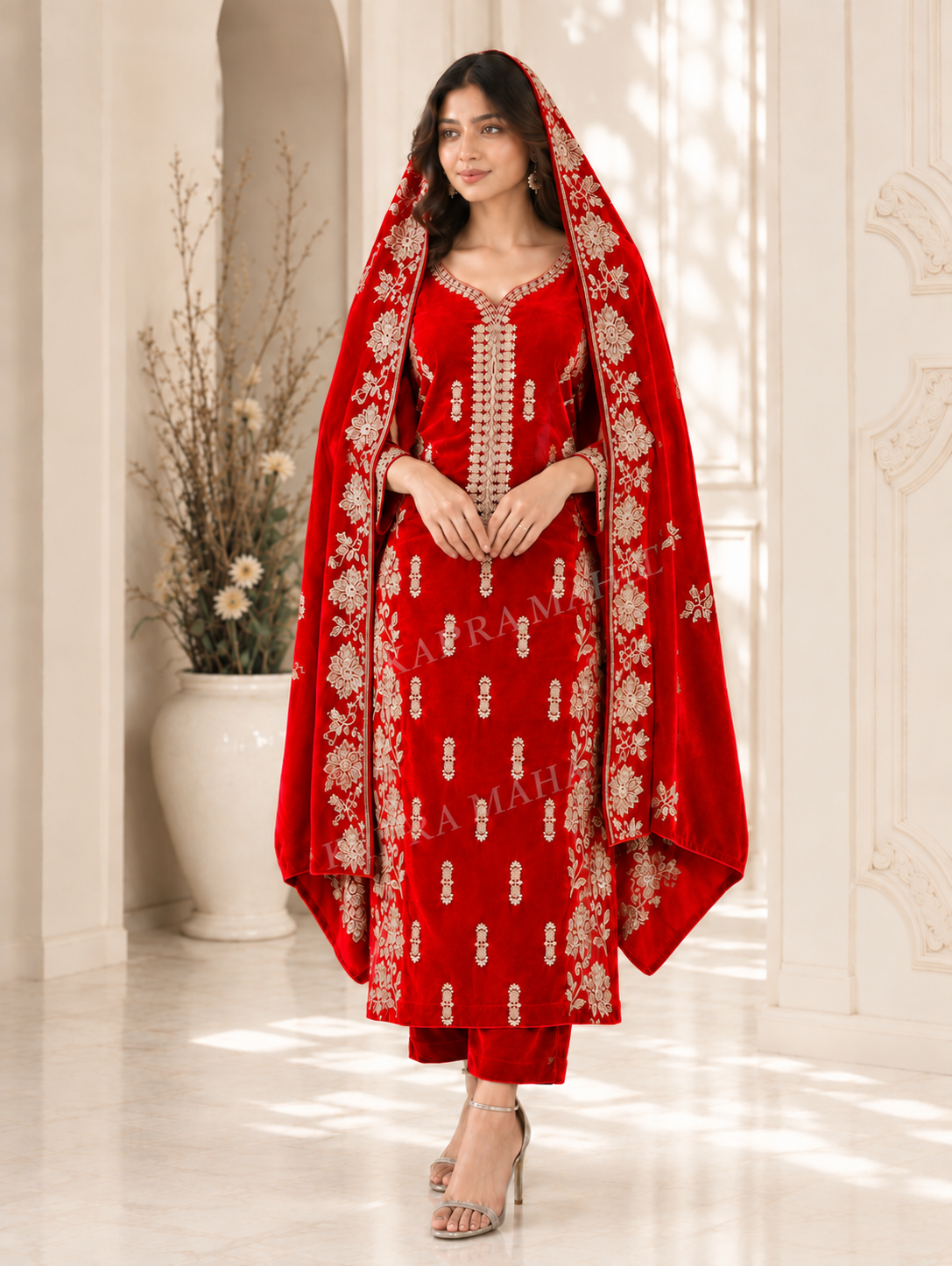 Premium 9000 China Imported Velvet – Cross Stitch Gala & Sequins 3 Piece Unstitched Suit