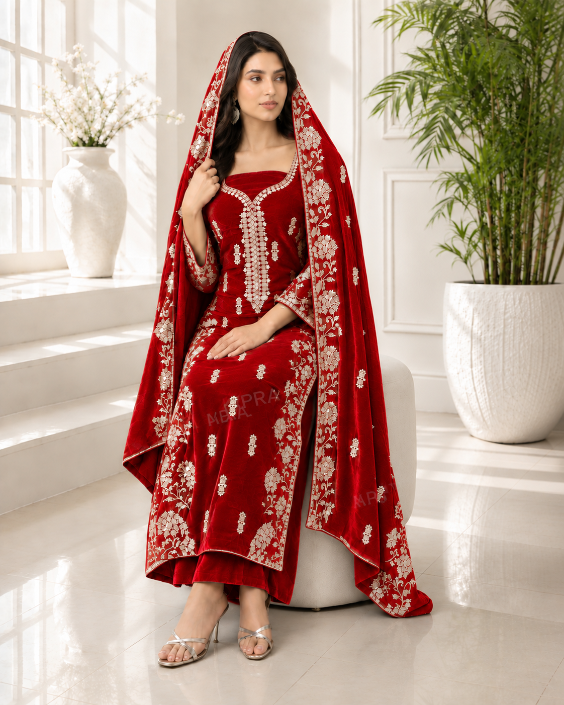 Premium 9000 China Imported Velvet – Cross Stitch Gala & Sequins 3 Piece Unstitched Suit