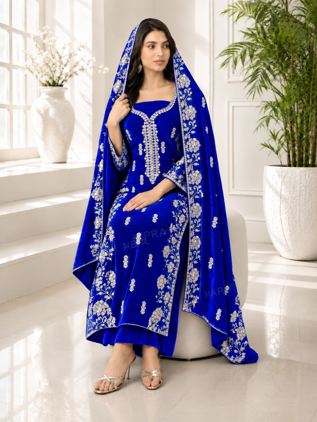 Premium 9000 China Imported Velvet – Cross Stitch Gala & Sequins 3 Piece Unstitched Suit