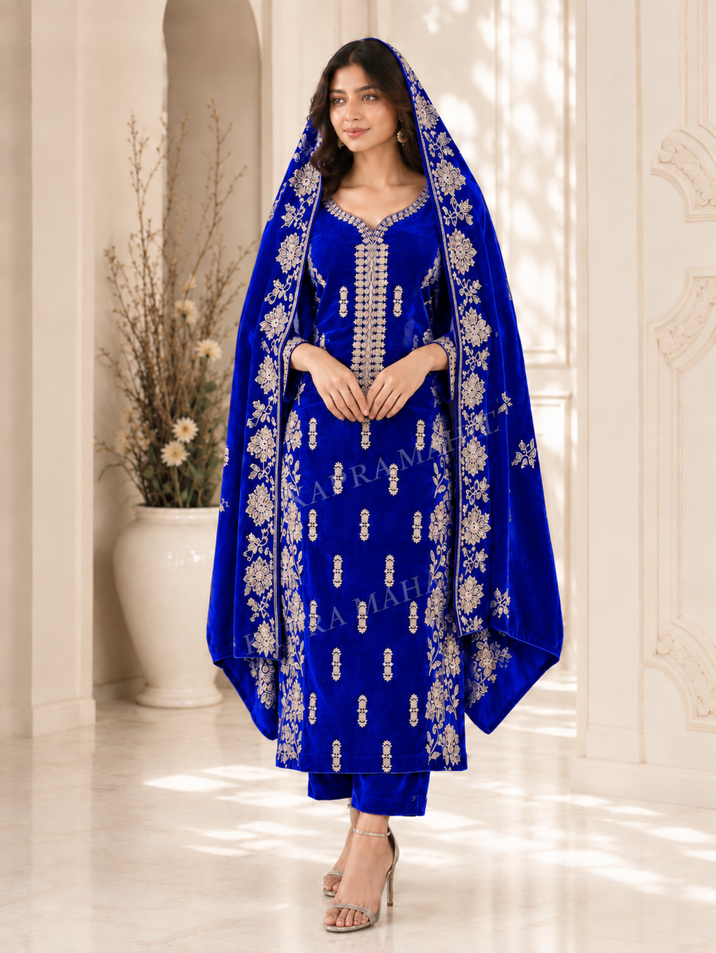 Premium 9000 China Imported Velvet – Cross Stitch Gala & Sequins 3 Piece Unstitched Suit