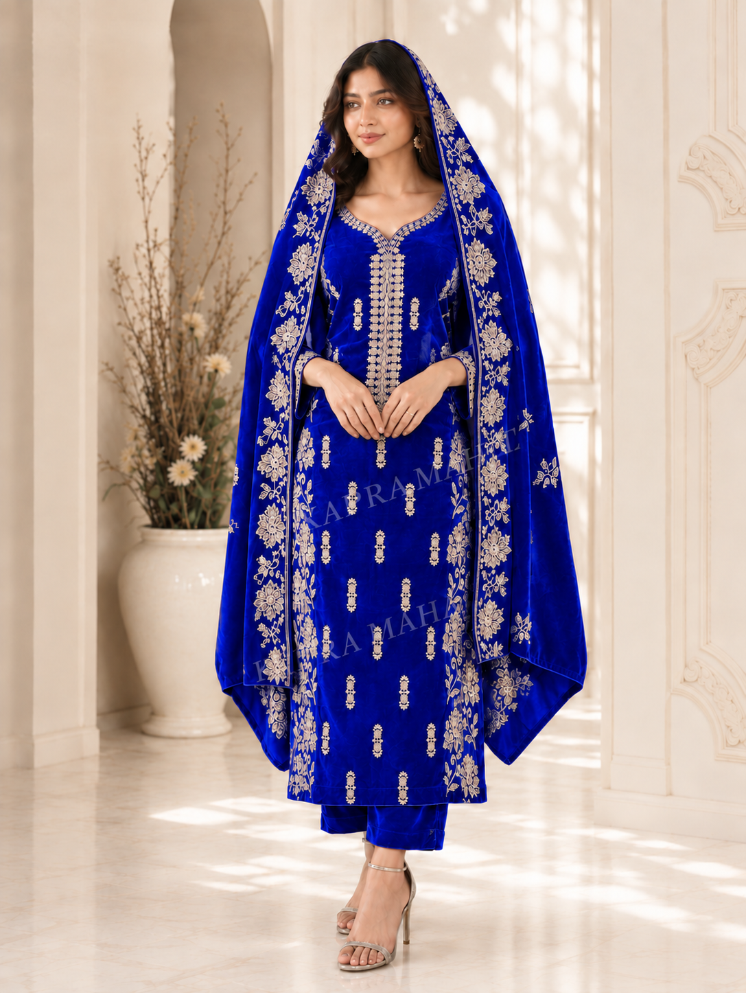 Premium 9000 China Imported Velvet – Cross Stitch Gala & Sequins 3 Piece Unstitched Suit