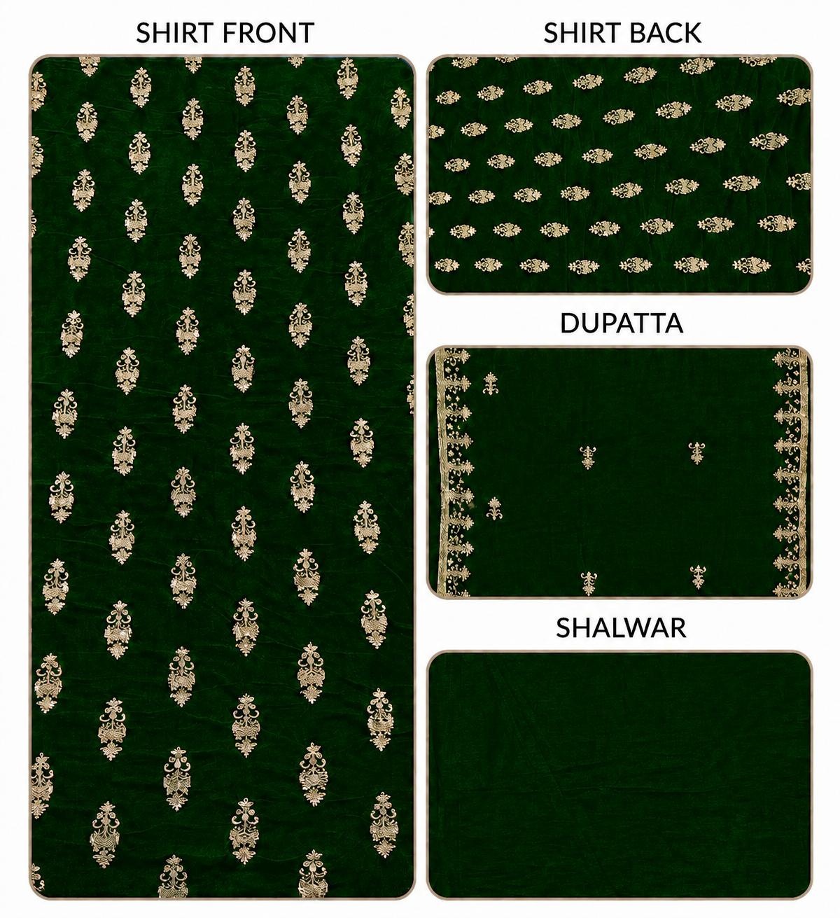 Premium 9000 China Imported Velvet – All Over Thread & Sequins 3 Piece Unstitched Suit