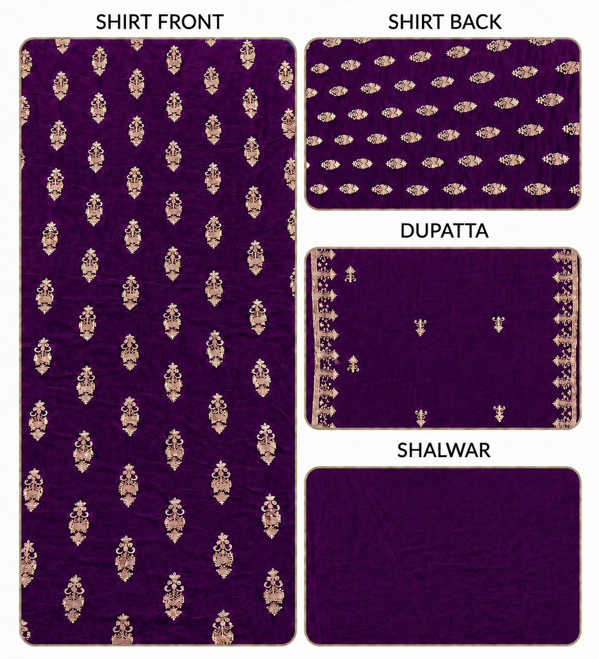 Premium 9000 China Imported Velvet – All Over Thread & Sequins 3 Piece Unstitched Suit
