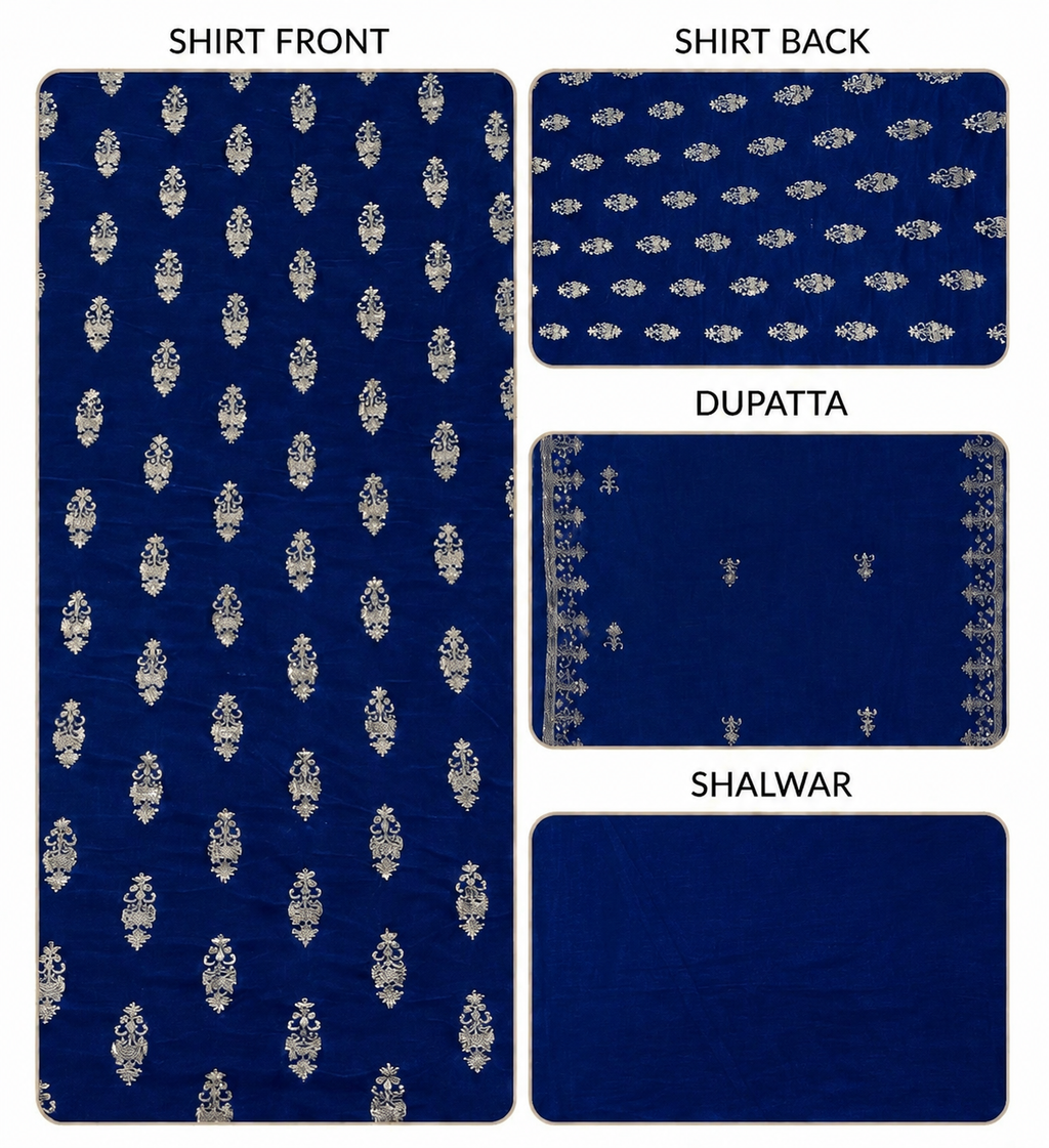 Premium 9000 China Imported Velvet – All Over Thread & Sequins 3 Piece Unstitched Suit