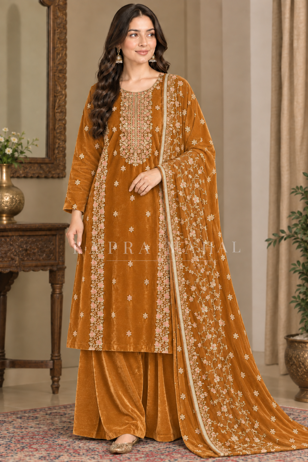Premium 9000 China Imported Velvet – Royal Gala & Sequins 3 Piece Unstitched Suit