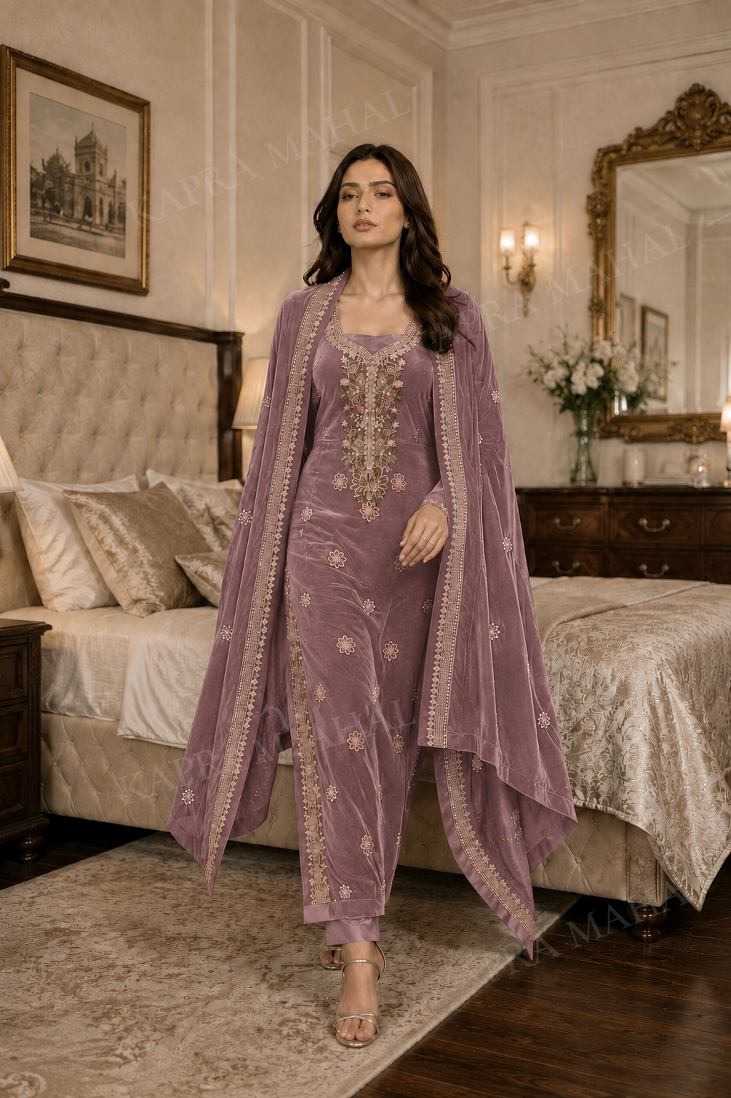 Premium 9000 China Imported Velvet – Multi gala Thread & Sequins 3 Piece Unstitched Suit