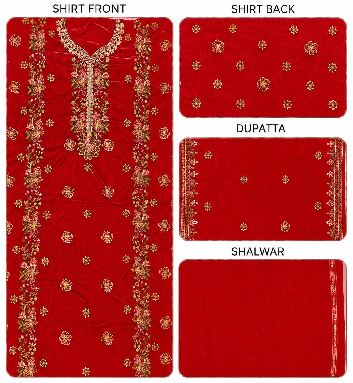 Premium 9000 China Imported Velvet – Multi gala Thread & Sequins 3 Piece Unstitched Suit