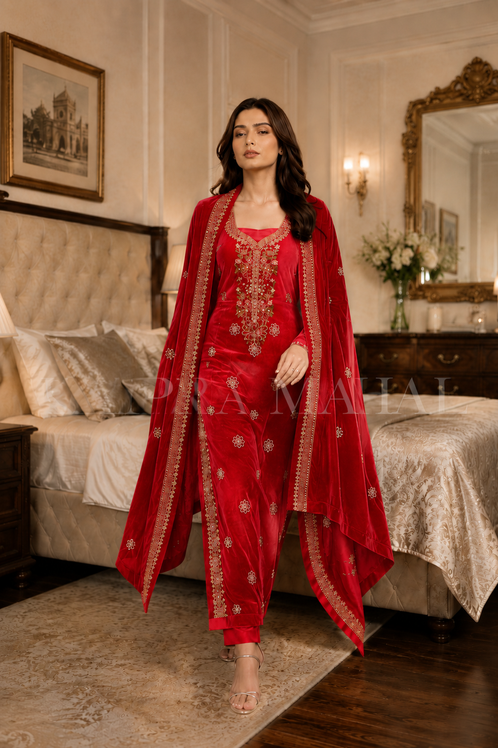 Premium 9000 China Imported Velvet – Multi gala Thread & Sequins 3 Piece Unstitched Suit