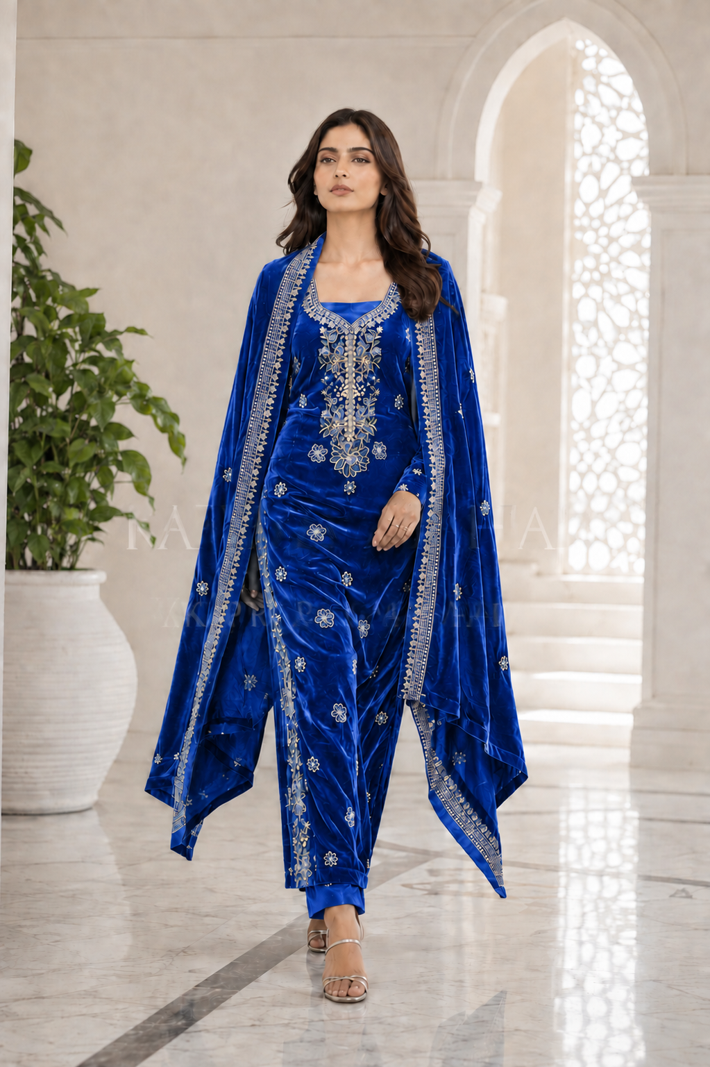 Premium 9000 China Imported Velvet – Multi gala Thread & Sequins 3 Piece Unstitched Suit