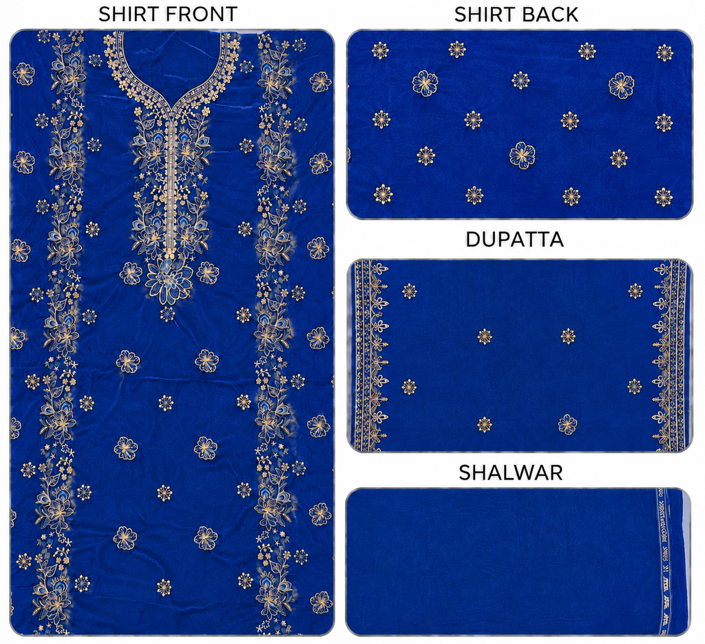 Premium 9000 China Imported Velvet – Multi gala Thread & Sequins 3 Piece Unstitched Suit