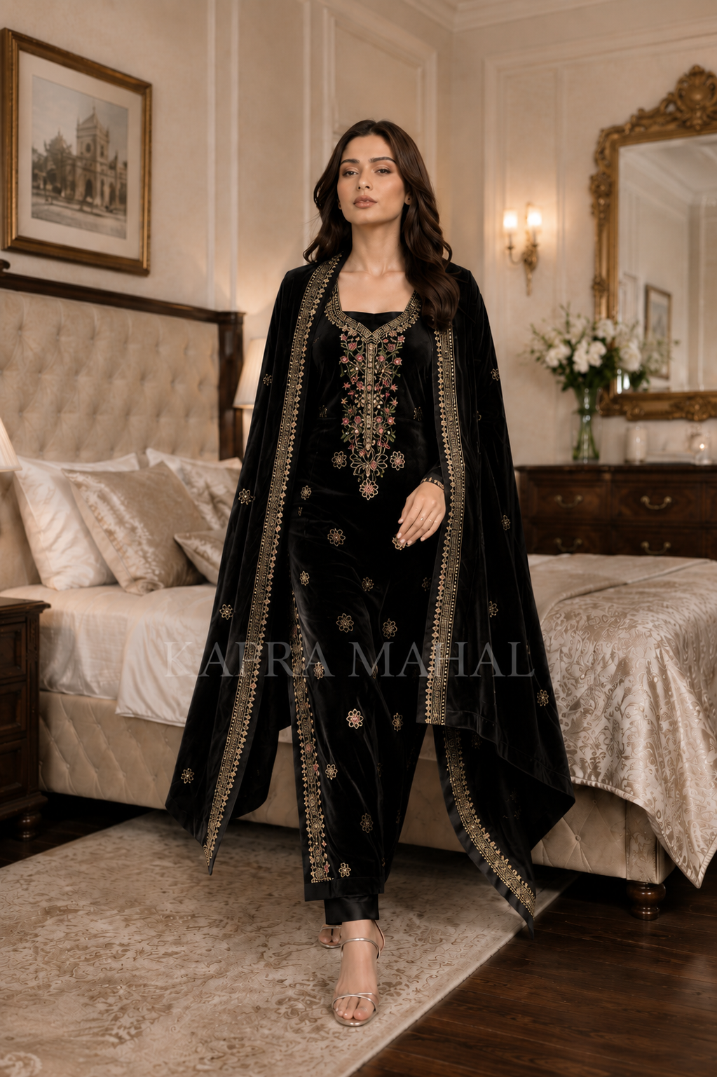 Premium 9000 China Imported Velvet – Multi gala  Thread & Sequins 3 Piece Unstitched Suit