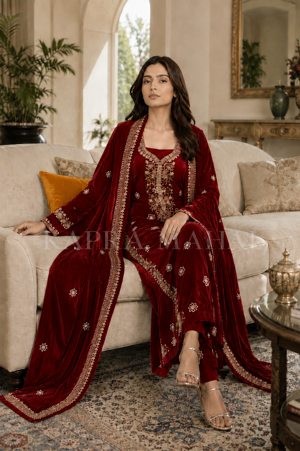 Premium 9000 China Imported Velvet – Multi gala Thread & Sequins 3 Piece Unstitched Suit