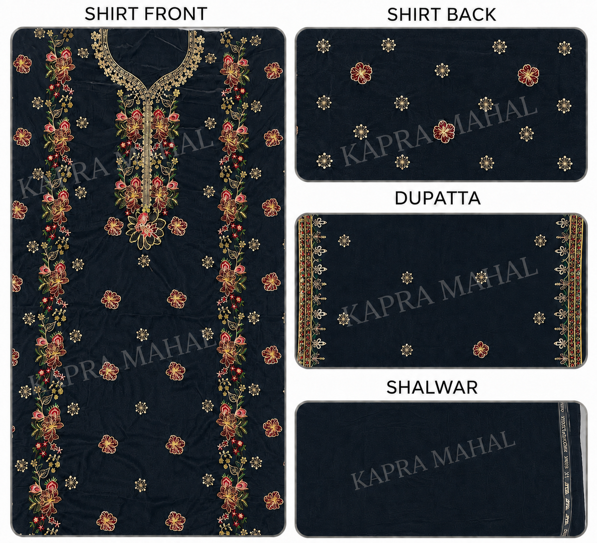 Premium 9000 China Imported Velvet – Multi gala Thread & Sequins 3 Piece Unstitched Suit