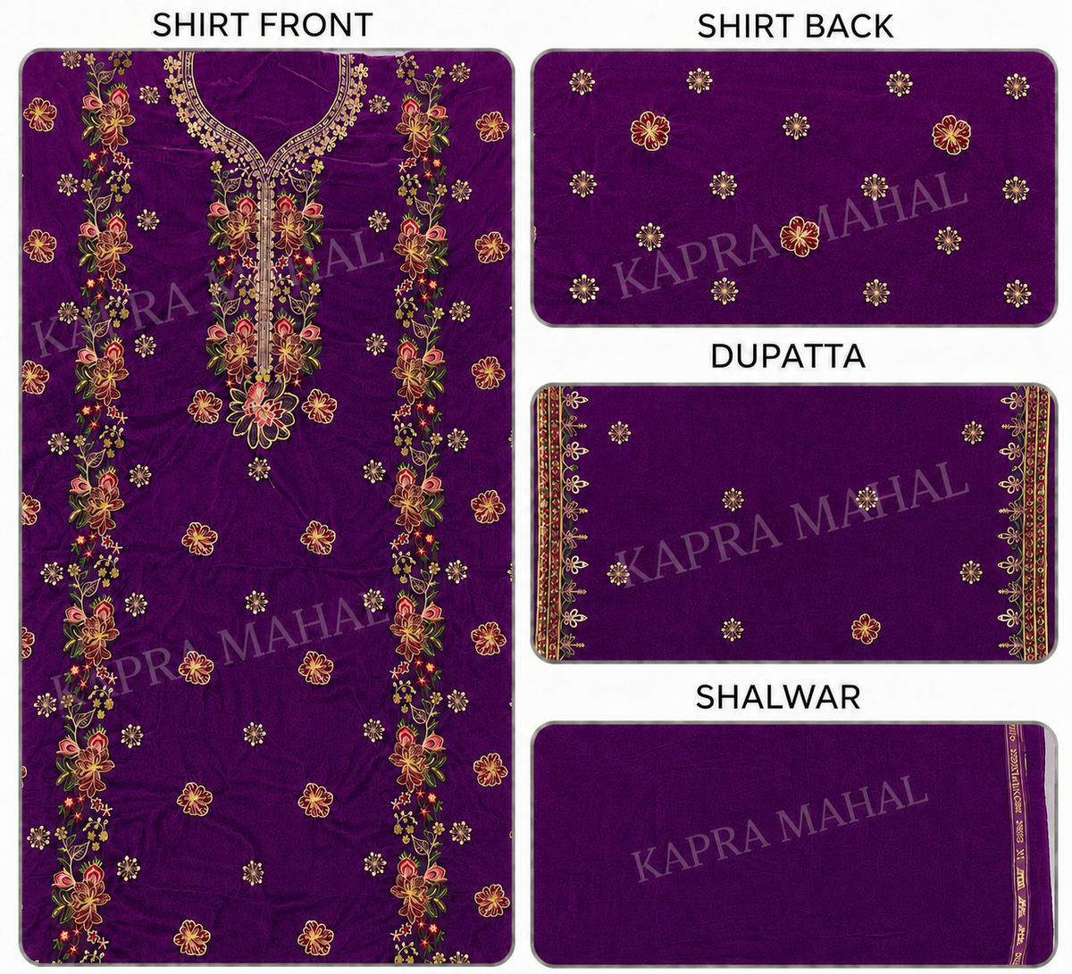 Premium 9000 China Imported Velvet – Multi gala Thread & Sequins 3 Piece Unstitched Suit