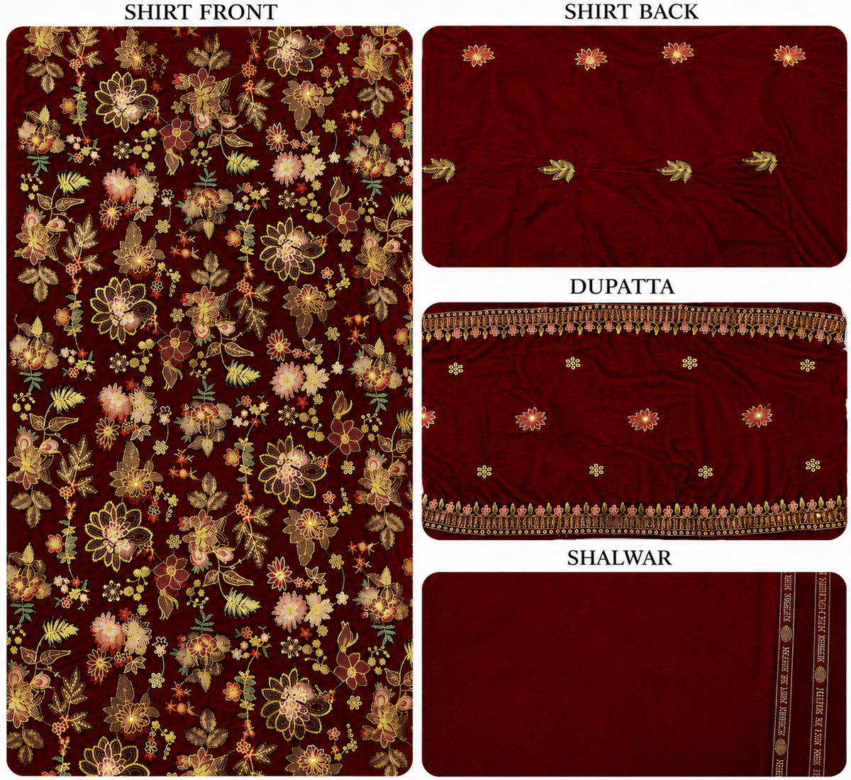 Premium 9000 China Imported Velvet – Bareza Thread & Sequins 3 Piece Unstitched Suit
