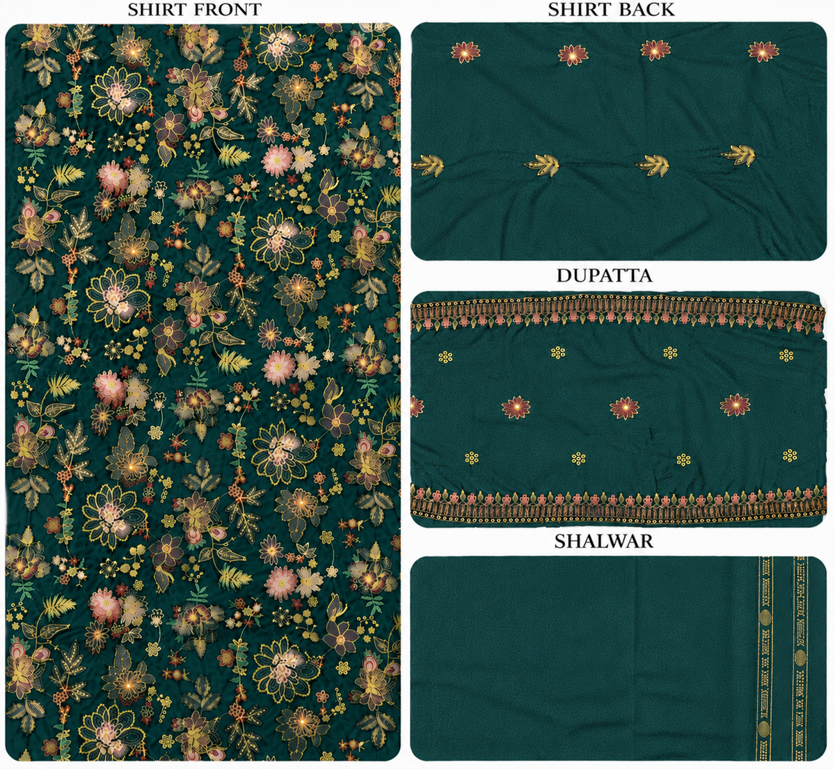 Premium 9000 China Imported Velvet – Bareza Thread & Sequins 3 Piece Unstitched Suit
