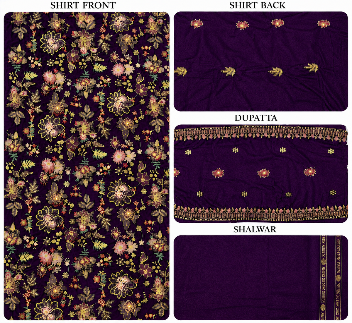 Premium 9000 China Imported Velvet – Bareza Thread & Sequins 3 Piece Unstitched Suit