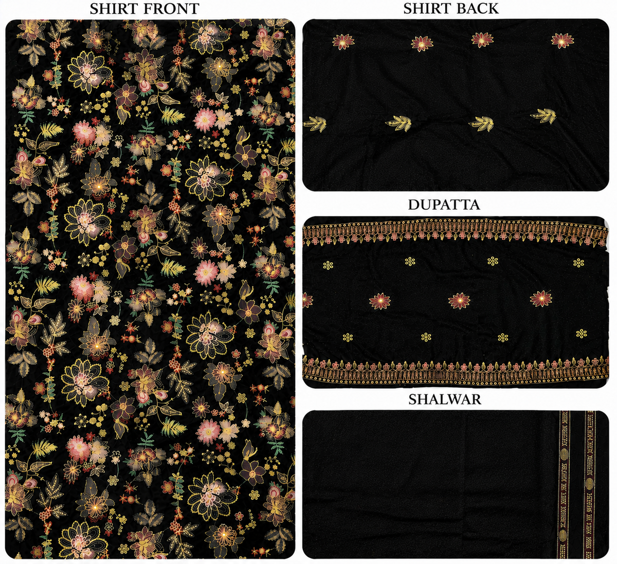 Premium 9000 China Imported Velvet – Bareza Thread & Sequins 3 Piece Unstitched Suit