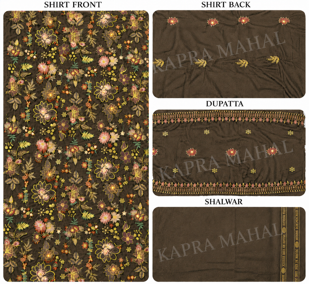 Premium 9000 China Imported Velvet – Bareza Thread & Sequins 3 Piece Unstitched Suit