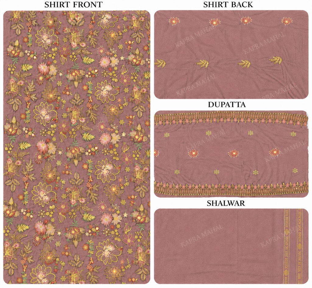 Premium 9000 China Imported Velvet – Bareza Thread & Sequins 3 Piece Unstitched Suit