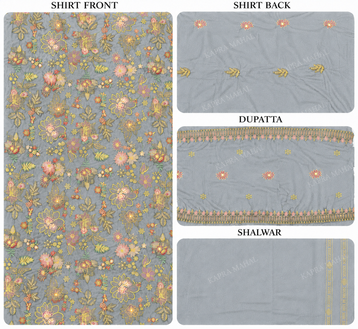 Premium 9000 China Imported Velvet – Bareza Thread & Sequins 3 Piece Unstitched Suit