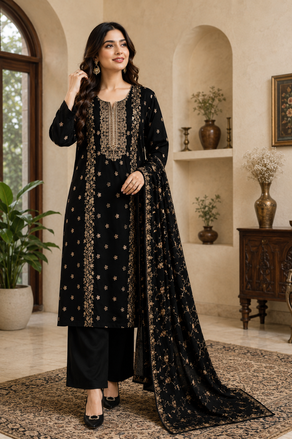 Premium 9000 China Imported Velvet –&nbsp;Royal Gala&nbsp;&amp; Sequins 3 Piece Unstitched Suit