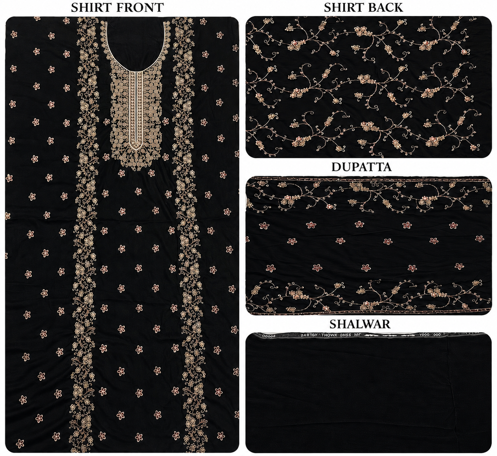 Premium 9000 China Imported Velvet –&nbsp;Royal Gala&nbsp;&amp; Sequins 3 Piece Unstitched Suit