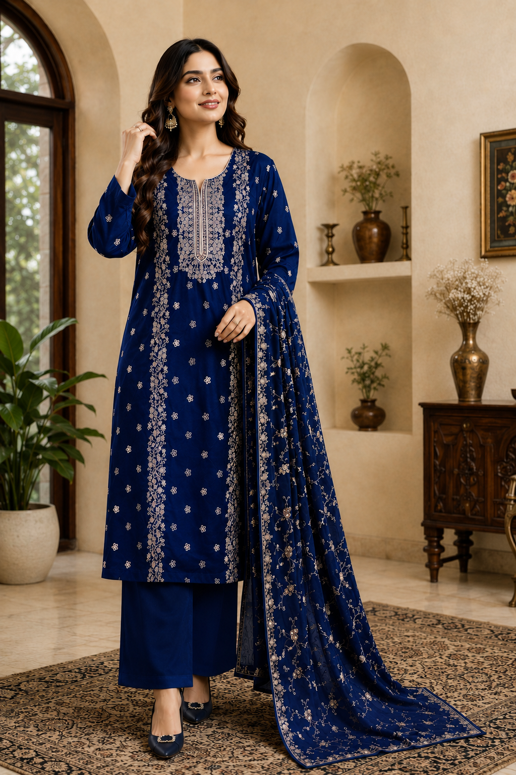 Premium 9000 China Imported Velvet –&nbsp;Royal Gala&nbsp;&amp; Sequins 3 Piece Unstitched Suit