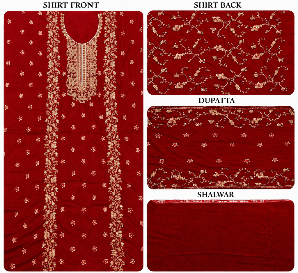 Premium 9000 China Imported Velvet –&nbsp;Royal Gala&nbsp;&amp; Sequins 3 Piece Unstitched Suit