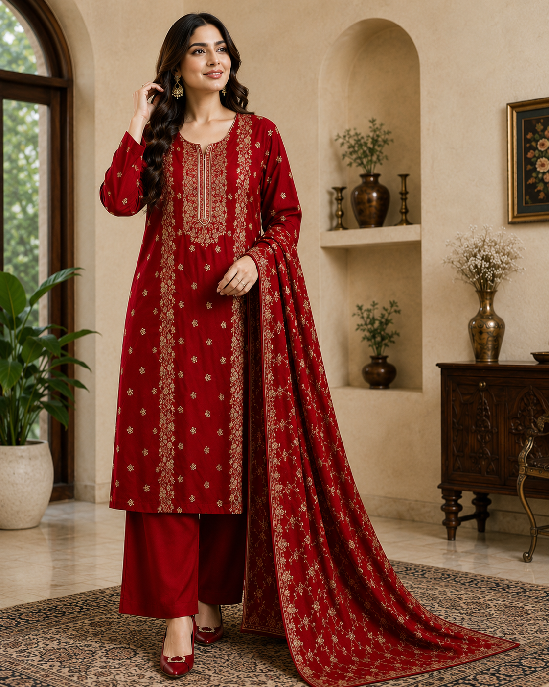 Premium 9000 China Imported Velvet –&nbsp;Royal Gala&nbsp;&amp; Sequins 3 Piece Unstitched Suit