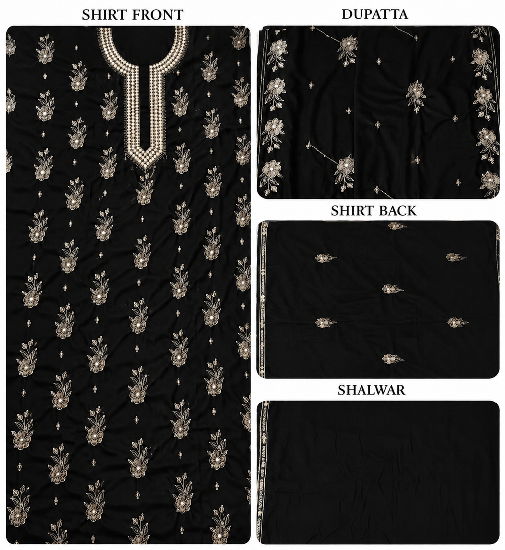 Premium 9000 China Imported Velvet –&nbsp;9mm Gala&nbsp;&amp; Sequins 3 Piece Unstitched Suit