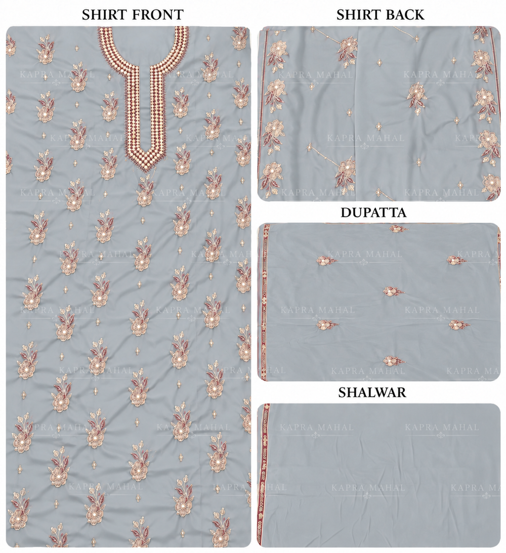 Premium 9000 China Imported Velvet –&nbsp;9mm Gala&nbsp;&amp; Sequins 3 Piece Unstitched Suit