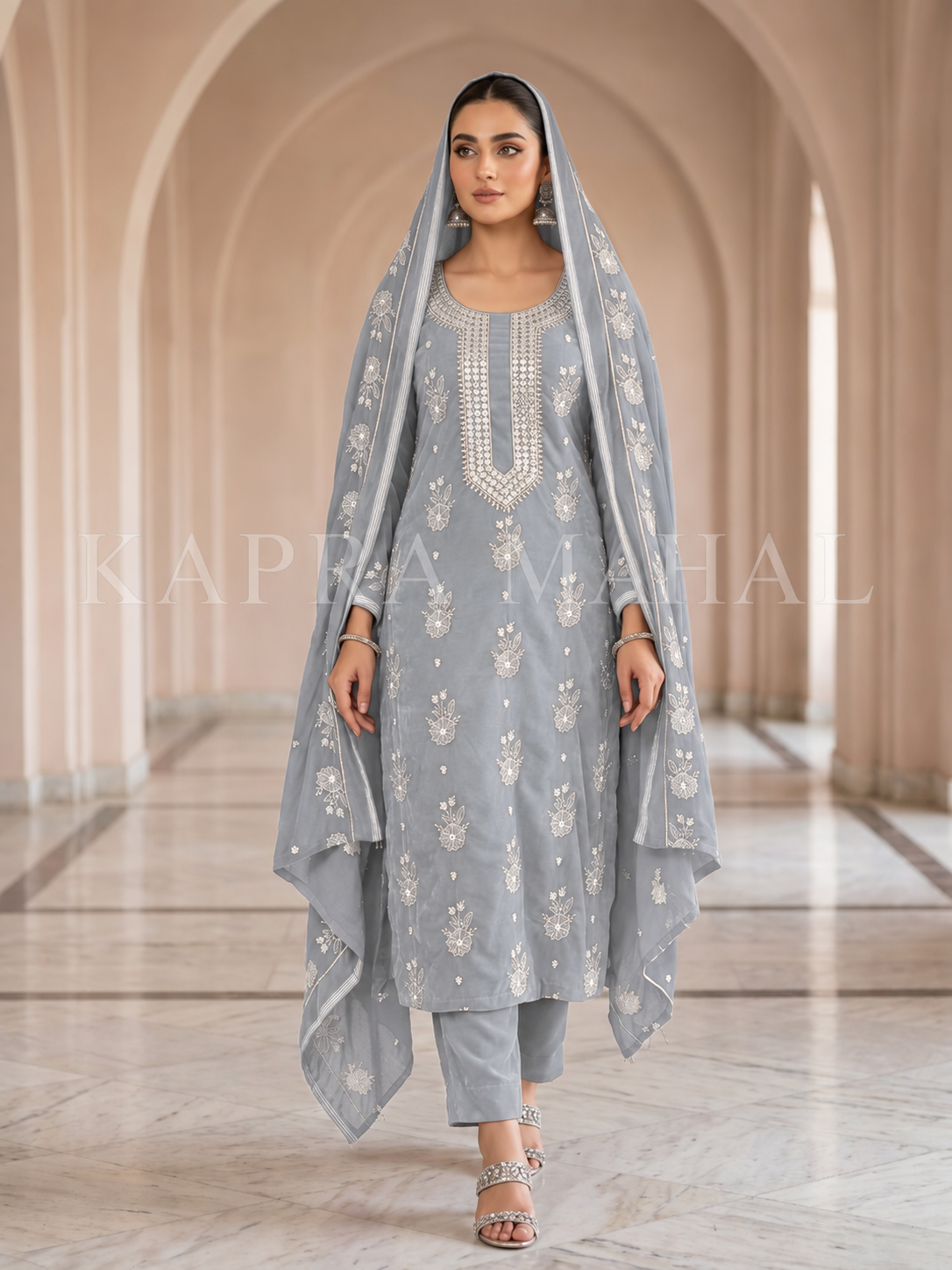 Premium 9000 China Imported Velvet –&nbsp;9mm Gala&nbsp;&amp; Sequins 3 Piece Unstitched Suit