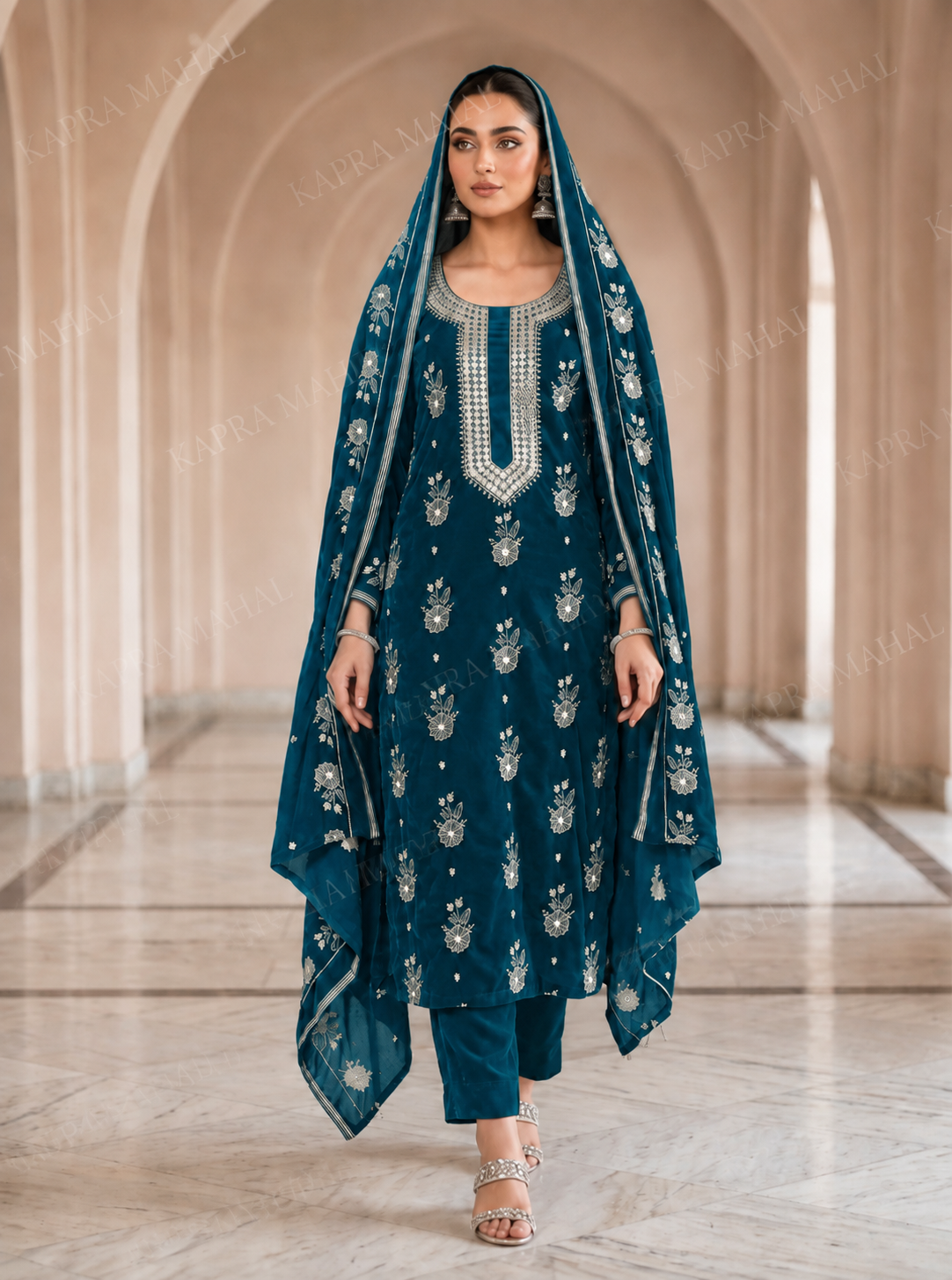 Premium 9000 China Imported Velvet – 9mm Gala & Sequins 3 Piece Unstitched Suit