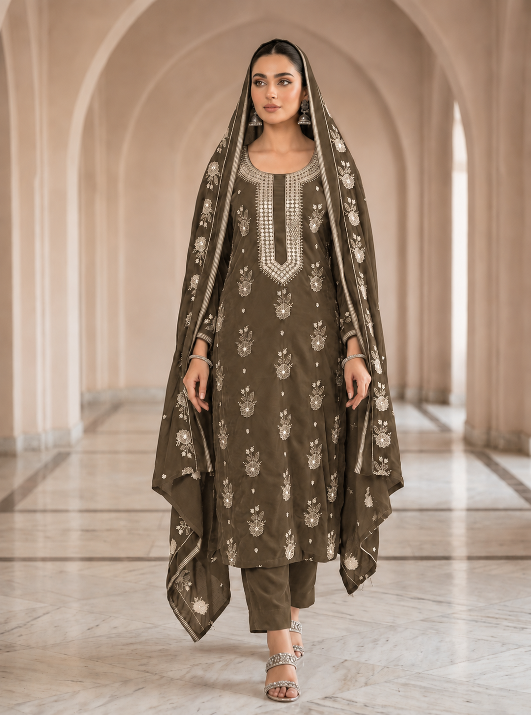 Premium 9000 China Imported Velvet – 9mm Gala&nbsp;&amp; Sequins 3 Piece Unstitched Suit
