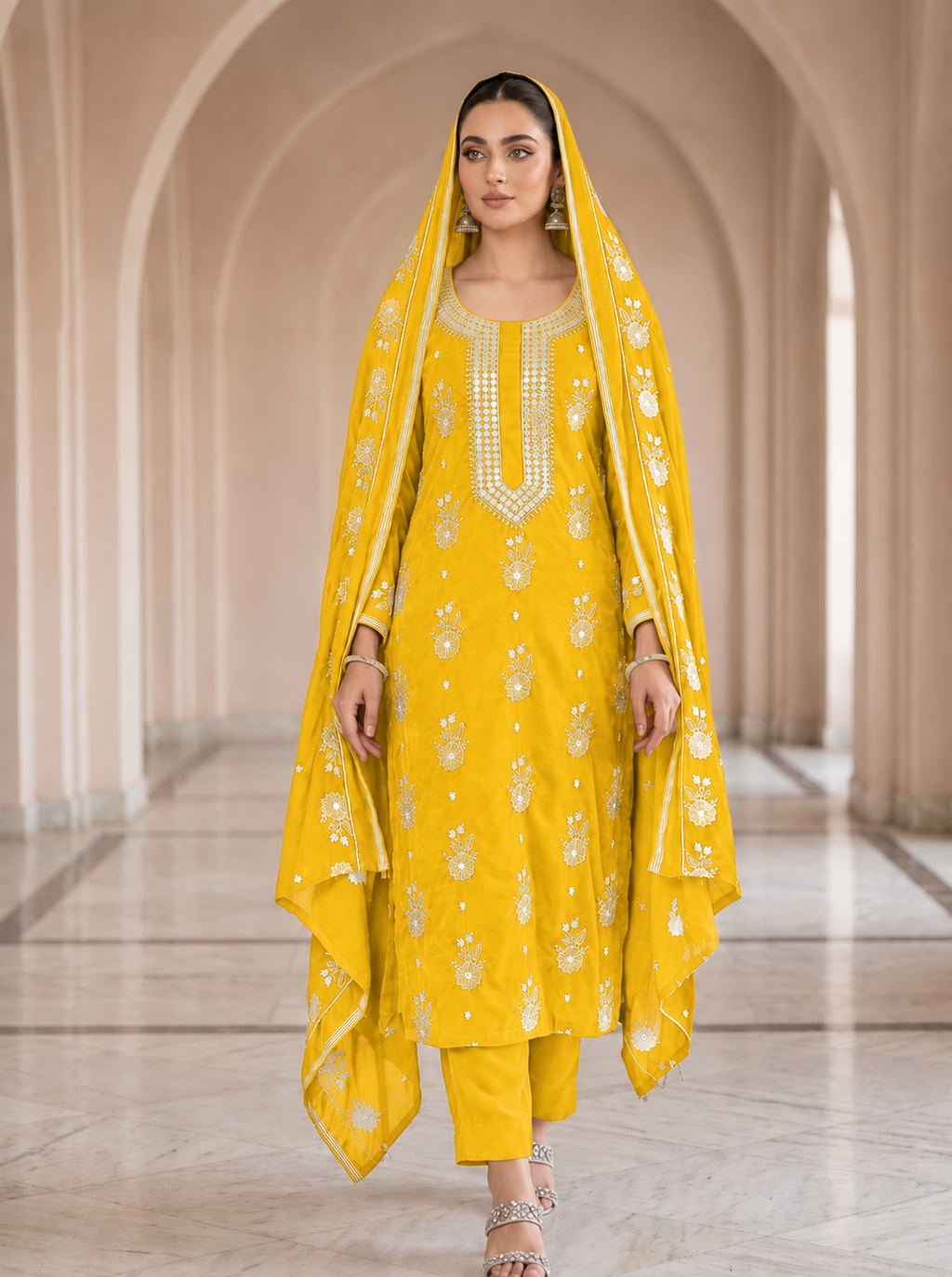 Premium 9000 China Imported Velvet – 9mm Gala & Sequins 3 Piece Unstitched Suit