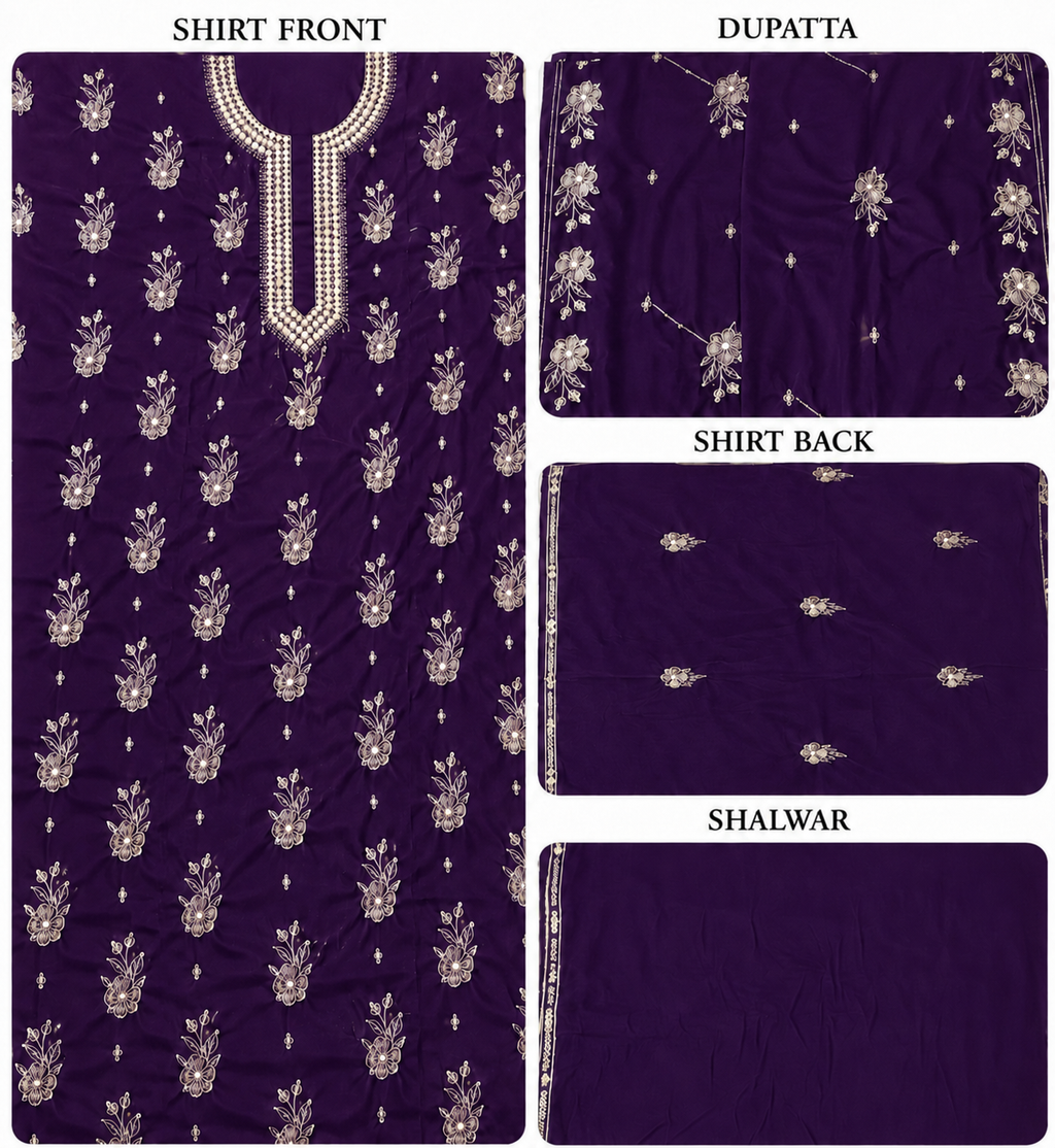 Premium 9000 China Imported Velvet – 9mm Gala & Sequins 3 Piece Unstitched Suit