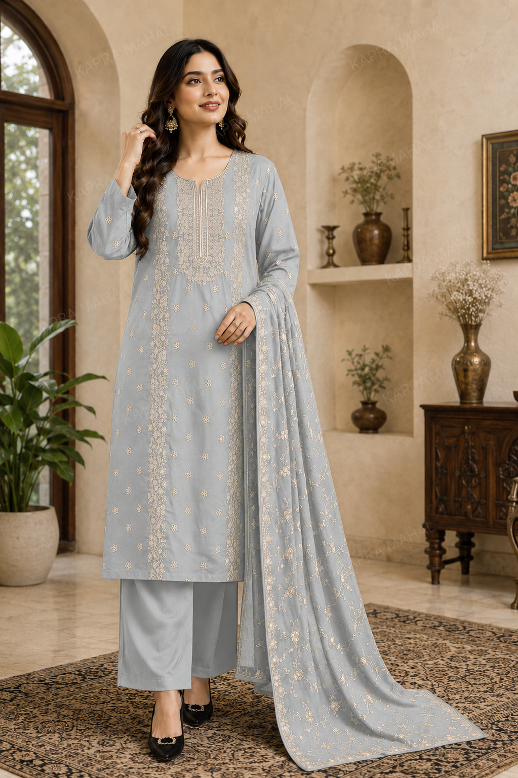 Premium 9000 China Imported Velvet –&nbsp;Royal Gala&nbsp;&amp; Sequins 3 Piece Unstitched Suit
