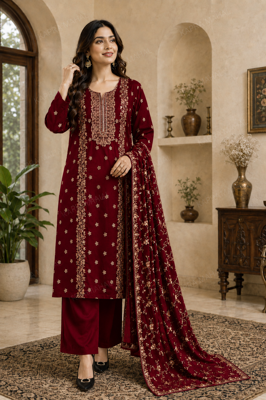 Premium 9000 China Imported Velvet –&nbsp;Royal Gala&nbsp;&amp; Sequins 3 Piece Unstitched Suit