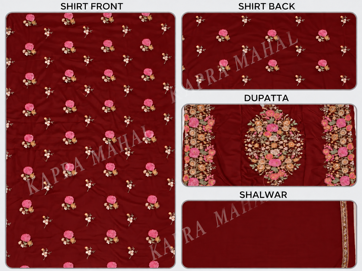 Premium 9000 China Imported Velvet – Shal Set & Sequins 3 Piece Unstitched Suit