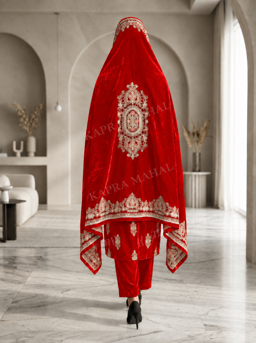 Premium 9000 China Imported Velvet –3 mutif shal & Sequins 3 Piece Unstitched Suit
