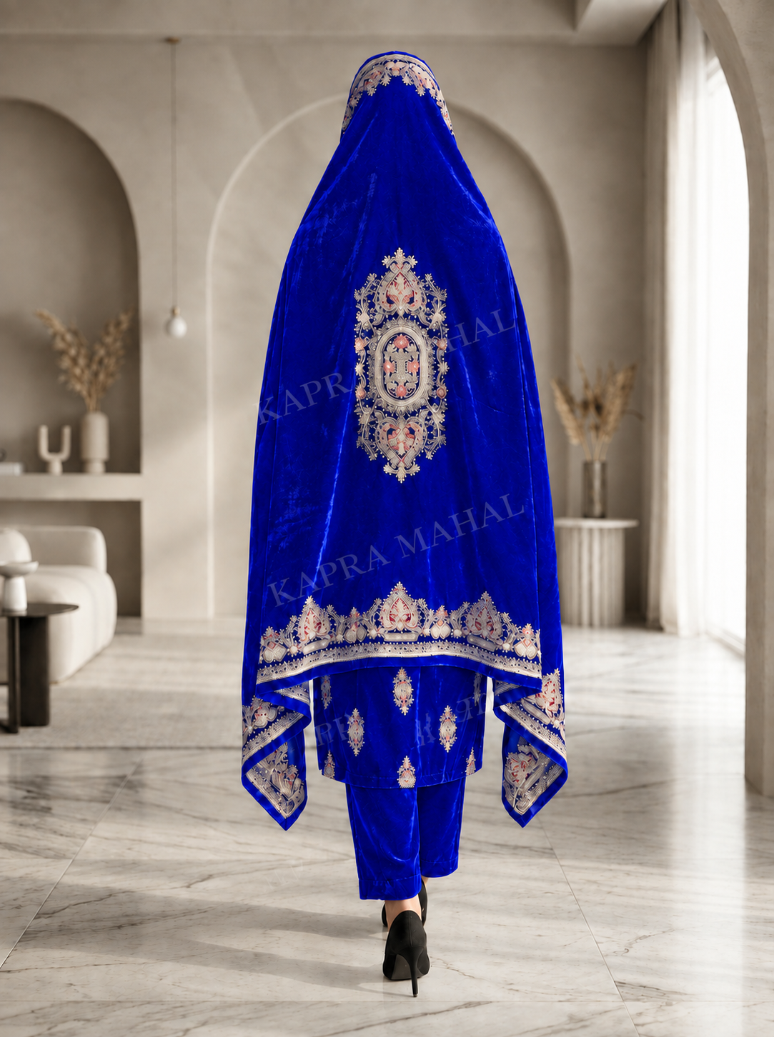 Premium 9000 China Imported Velvet –3 mutif shal & Sequins 3 Piece Unstitched Suit