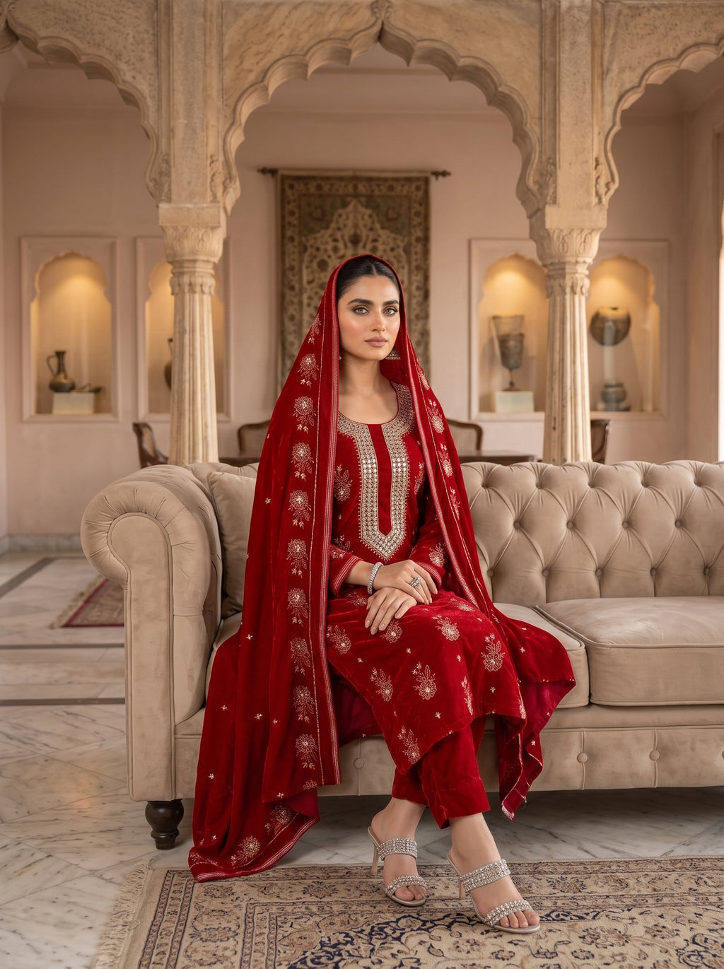 Premium 9000 China Imported Velvet – 9mm Gala & Sequins 3 Piece Unstitched Suit