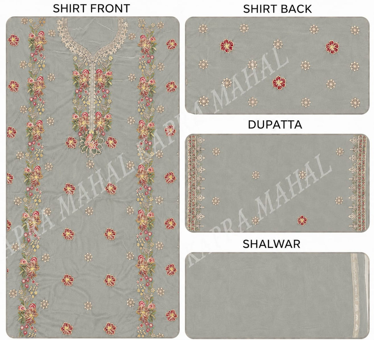 Premium 9000 China Imported Velvet – Multi gala  Thread & Sequins 3 Piece Unstitched Suit